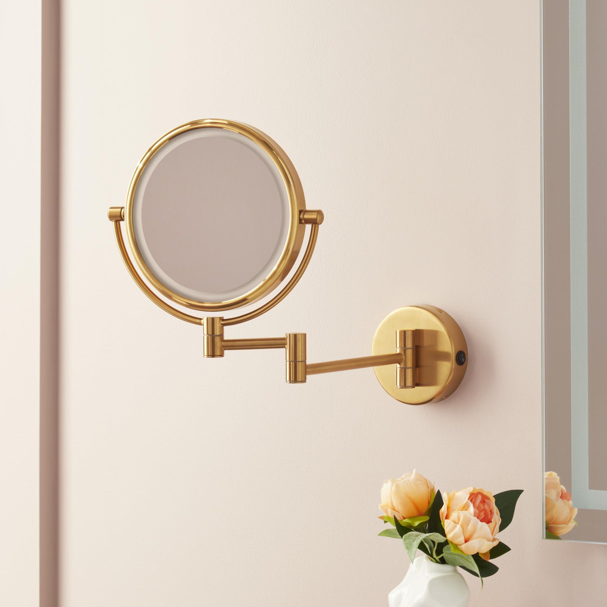 Signature Hardware Signature Hardware 953369 Harbin 9-5/8\" W x 12-5/8\" H Modern Circular Framed Bathroom Wall Mirror with Light - Brushed Gold