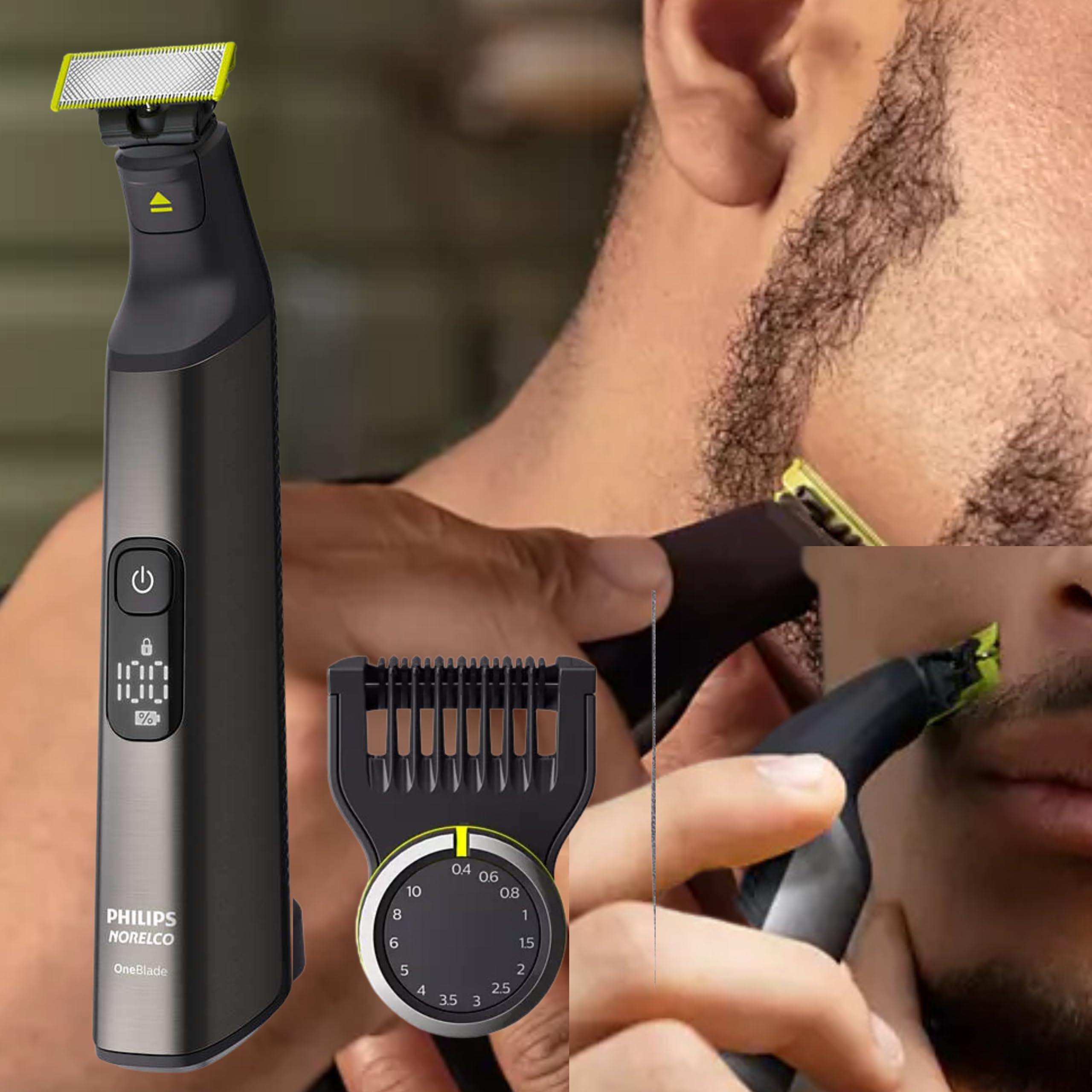 PHILIPS Philips Norelco OneBlade Pro Kit, Hybrid Electric Trimmer and Shaver with Charging Stand and Precision Comb, QP6550 + OneBlade Body Kit, 3 Pieces, QP610