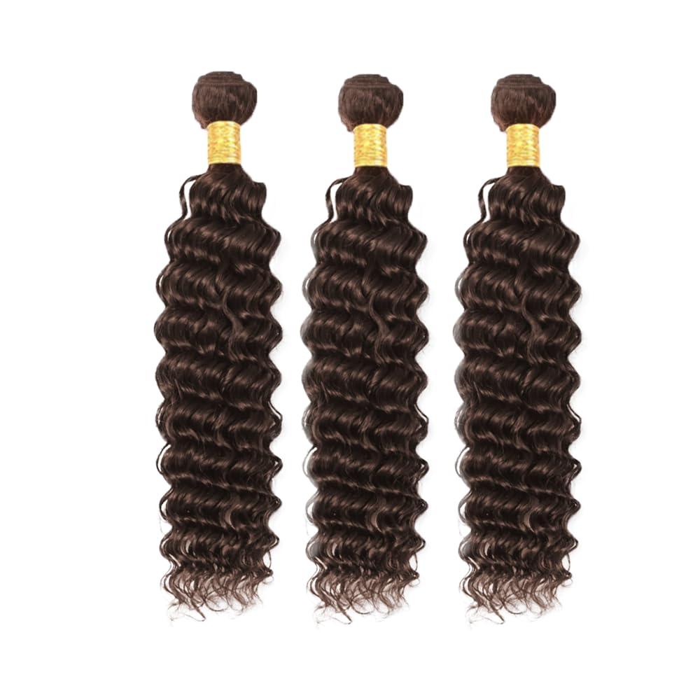WuvuSnm Light Brown Human Hair Bundles Chocolate Brown Deep Wave Bundles 20 20 20 inch Same Length Bundles #4 Brown Wet and Wavy Bundles Hair Weave
