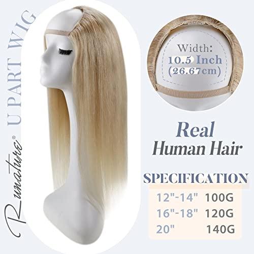 RUNATURE RUNATURE U Part Wig Human Hair Straight U Wigs Human Hair U Part Golden Blonde with Light Blonde Half Head Wig Natural Hair 14 Inch 120 Gram Short U Part Human Hair Wig Silky