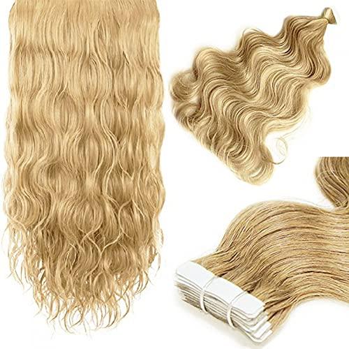 RemeeHi RemeeHi Tape in Hair Extensions Human Hair 60g/pack 20pcs 26 Inch Seamless Skin Weft Remy Wave Curly Hair with Brazilian Hair 10# Medium Golden brown