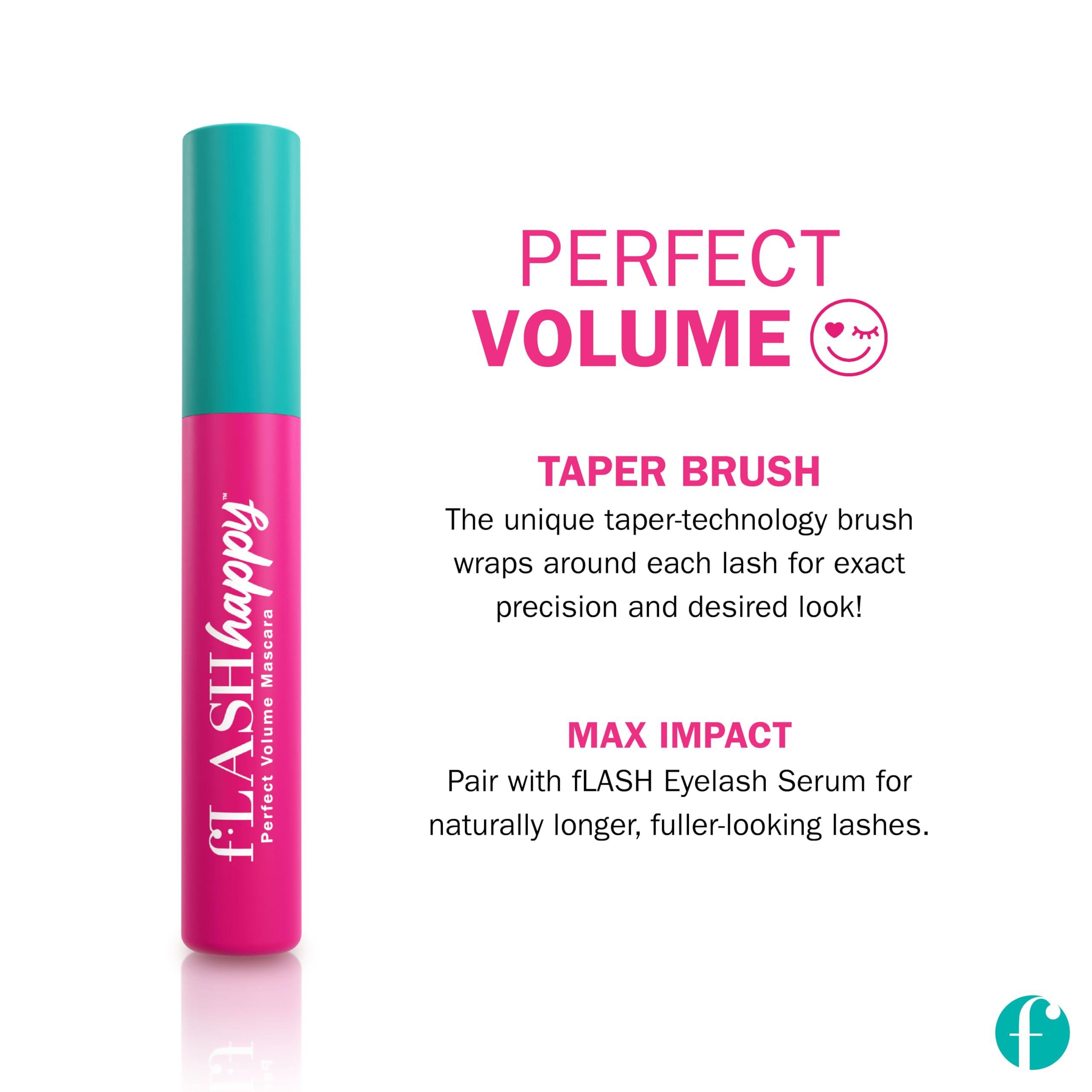 FLASHSERUM fLASH Happy Perfect Volume Mascara with Tapered Brush for Lengthened, Defined, Volumious Lashes - All Day Wear, Smudge Proof, Soft Touch, Super-Black