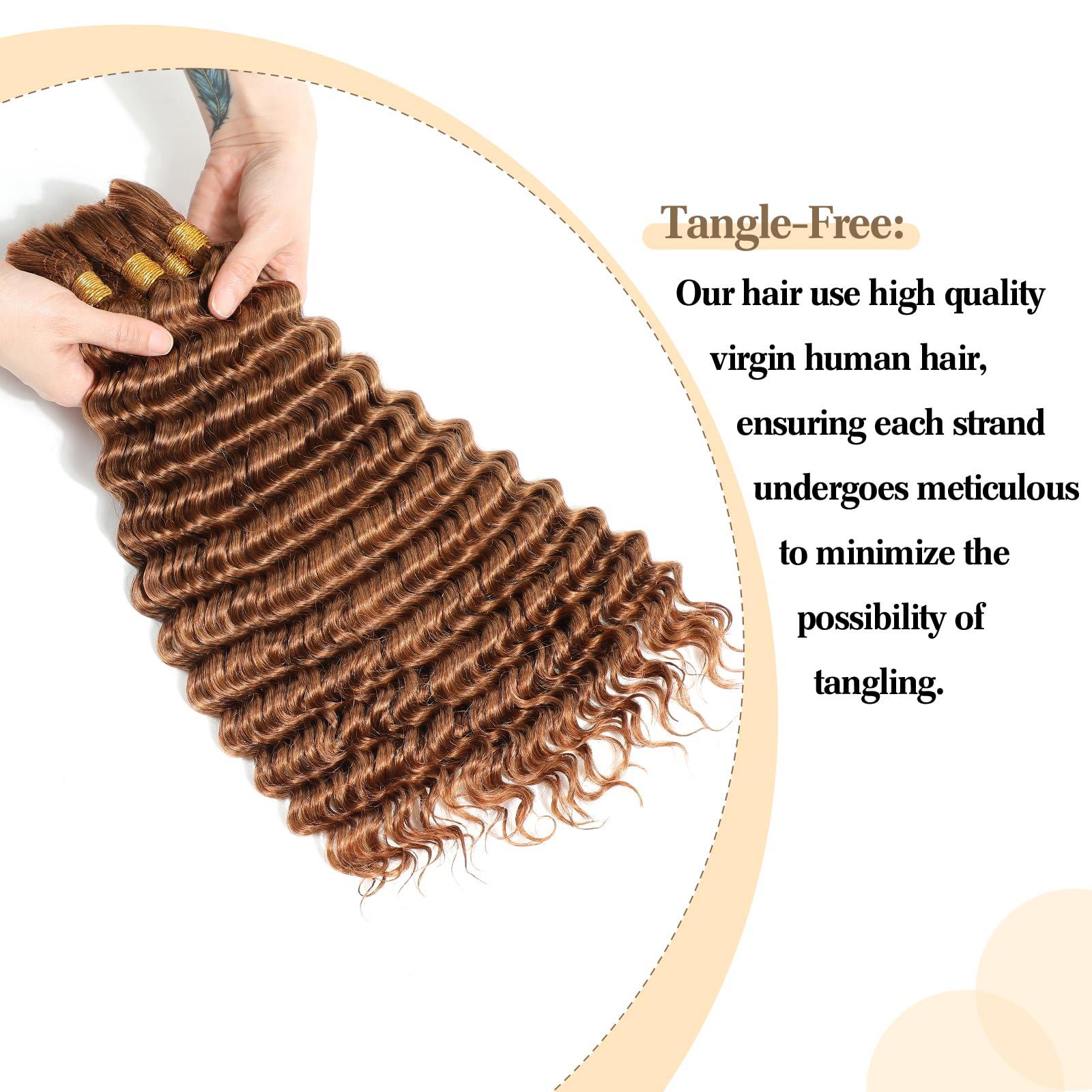 Urbeauty Urbeauty Human Braiding Hair #30 Color, Deep Wave Bulk Human Hair for Micro Braiding No Weft, Curly Human Hair for Boho Braids, Knotless/Goddess/Bohemian/Gypsy/100% Unprocessed Human Hair 100gram