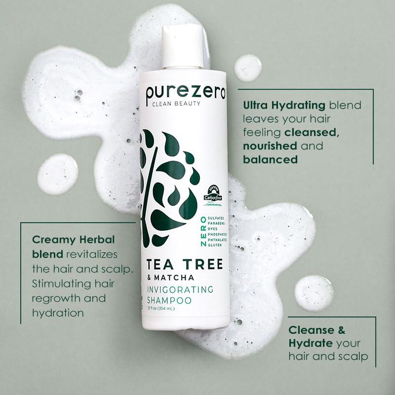 Purezero Purezero Tea Tree & Matcha Shampoo and Conditioner Set - Nourishing & Invigorating Scalp Treatment - Zero Sulfates, Parabens, Dyes Vegan and Cruely Free (12 Fl Oz (Pack of 2))