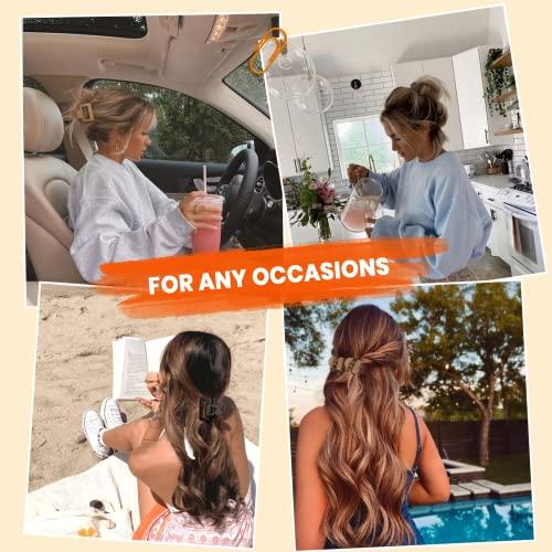 DEPOKA DEPOKA Matte Hair Clips for Women and Girls - Rectangle and Double Row Small Claw Clips for Thin/Medium Fine Hair - Nonslip Jaw Clips (Beige, Khaki, Brown, Black)