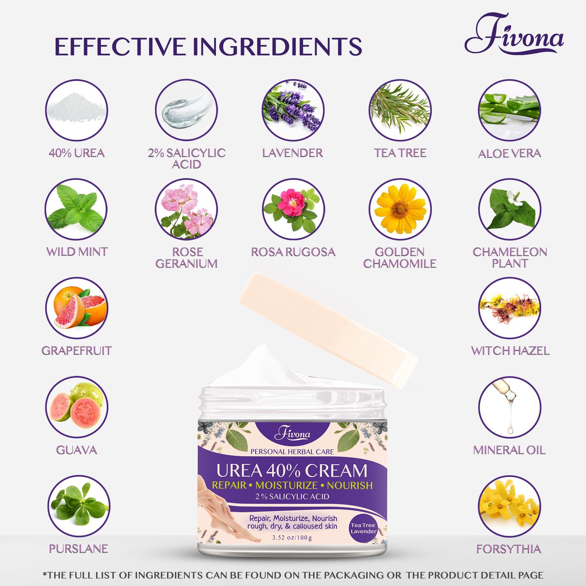 FIVONA FIVONA 40% Urea Cream with 2% Salicylic Acid - Foot Cream with Tea Tree and Lavender Extracts Foot Lotion for Dry Cracked Heels, Dead Skin & Callus Remover, Feet Moisturizer Repair Cream