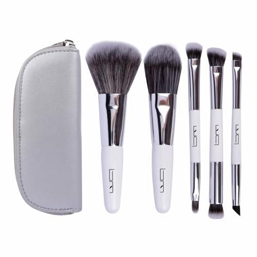 Brush Master Brush Master Travel Makeup Brushes Set w/Pouch, 5PCS Double Ended Portable Mini Cosmetic Brushes Kit for Foundation, Eyeshadow, Lip, Blush Make Up Brushes Professional(White)