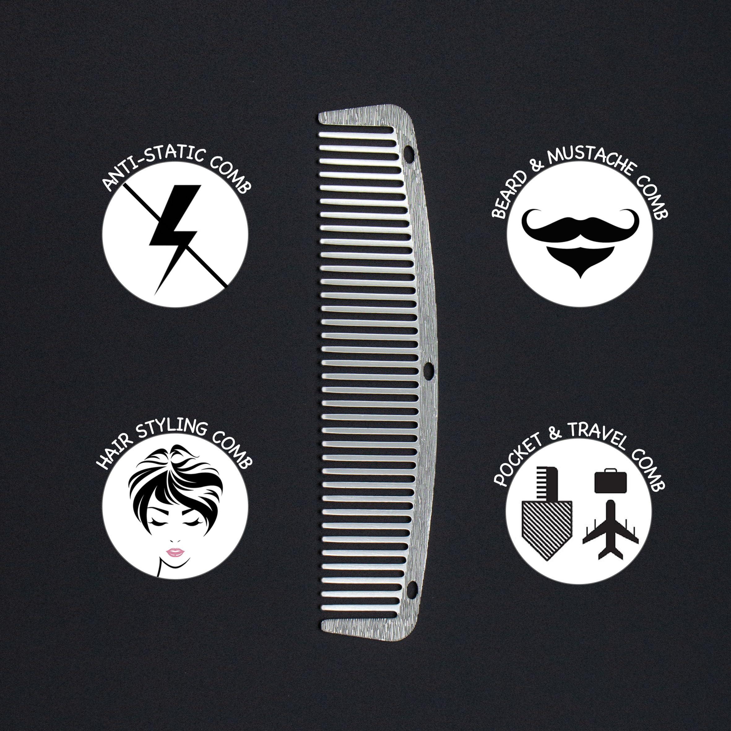 Dolmifapro Dolmifapro 2 Pcs Metal Pocket Combs, Small Comb for Men Women, Mustache Beard Comb for Men, Stainless Steel Beard Comb, Travel CombEasy Take, Wood Grain Design