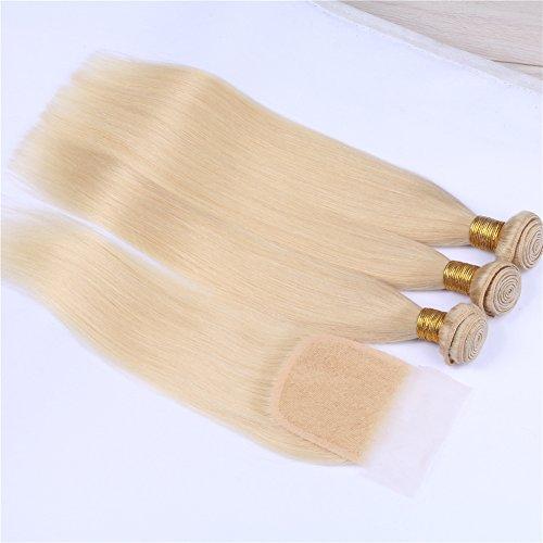 Cloud Hair Cloud Hair Top Lace Closure With Blonde 613 Hair Wefts 4Pcs Lot Brazilian Silky Straight Virgin Hair 3Pcs With Lace Closure 4x4 (10 10 10+8 inch closure)