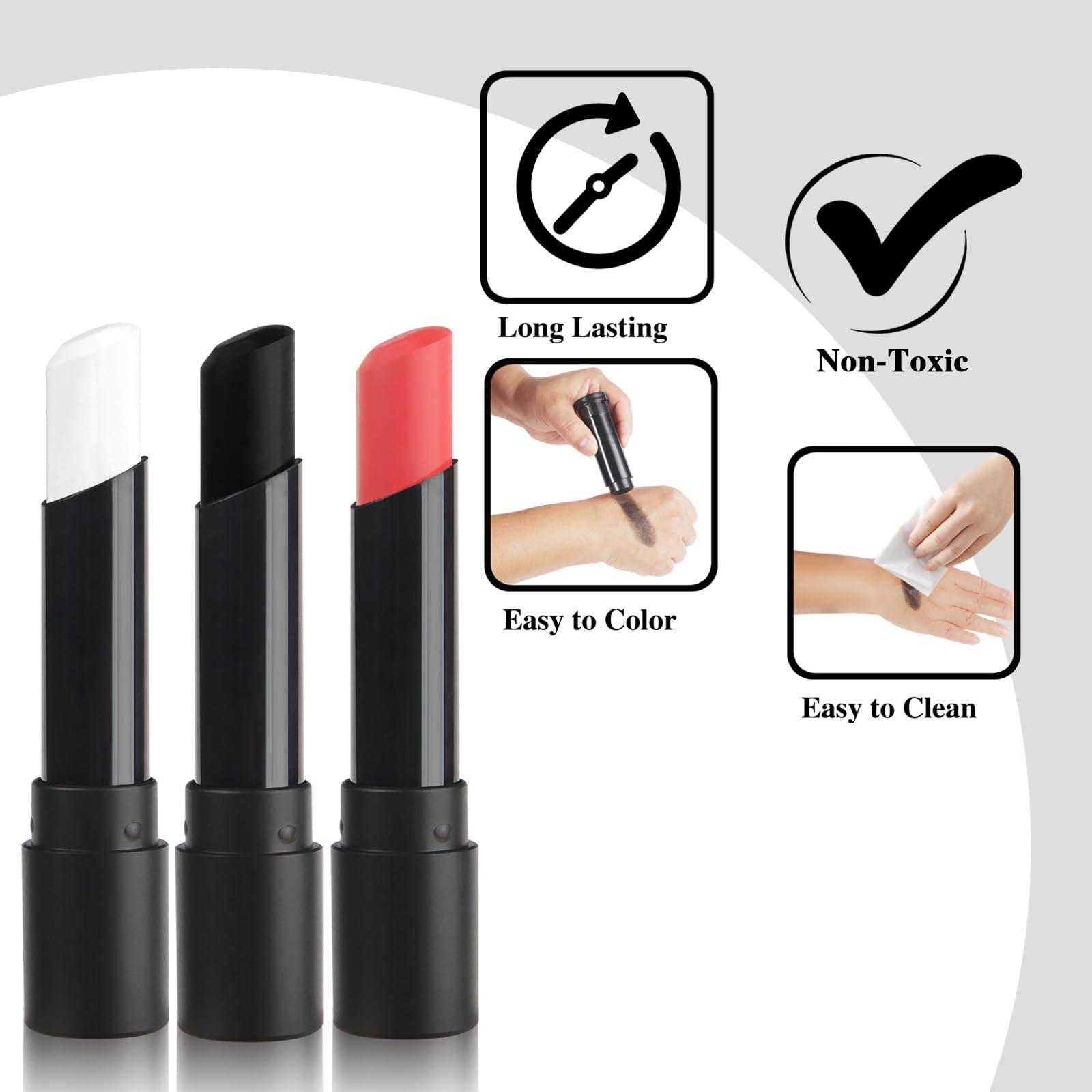 MEICOLY MEICOLY Clown White Joker Devil Makeup Kit,Cream Black White Red Face Body Paint Stick,Halloween Face Paint for Vampire Skeleton Clown Spiderman,Eye Black Stick for Baseball/Football/Softball