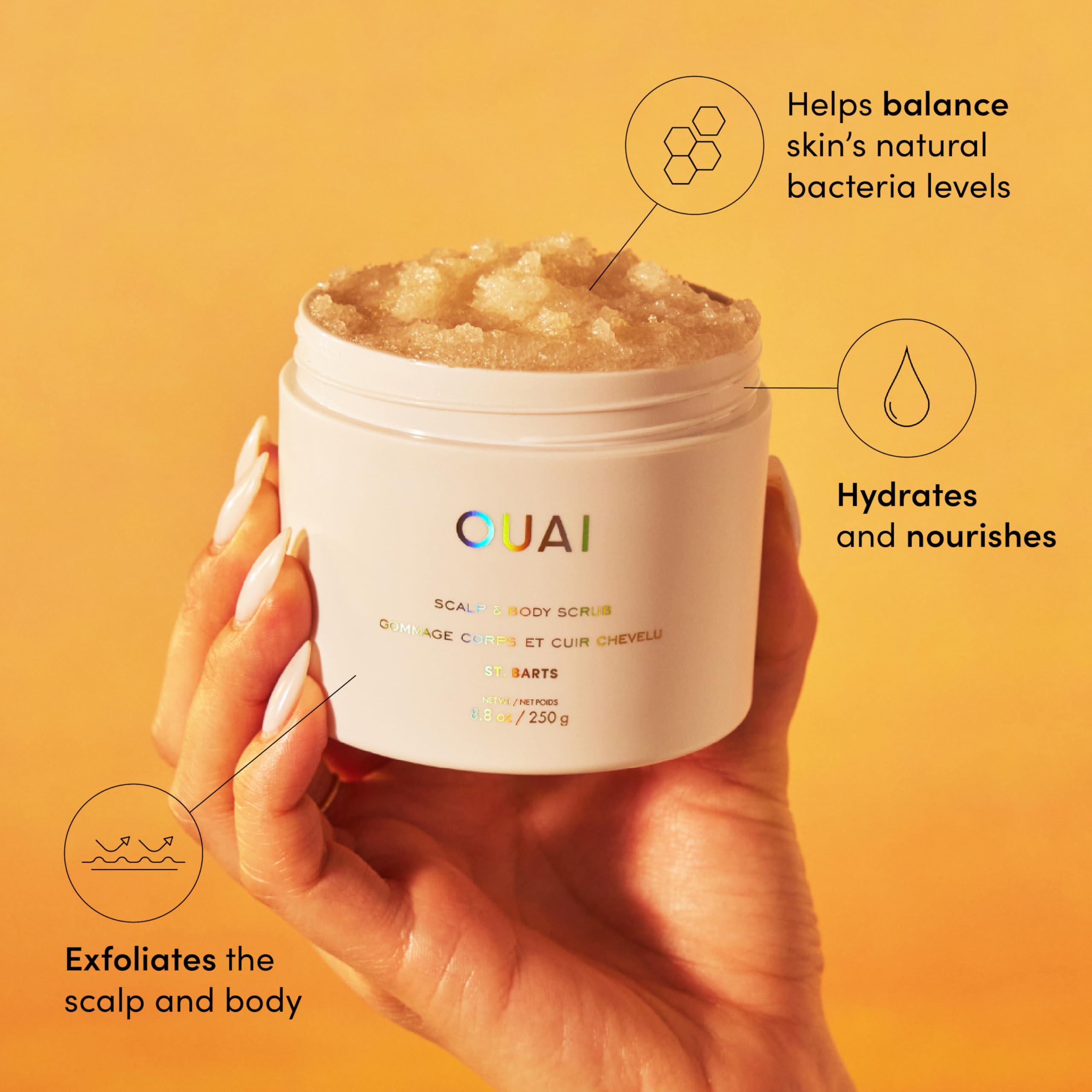 OUAI OUAI Scalp & Body Scrub, St. Barts - Exfoliating Body Scrub with Sugar & Coconut Oil Blend for Smooth, Moisturized Skin - Gentle Scalp Scrub for Removing Product Build Up (8.8 Oz)