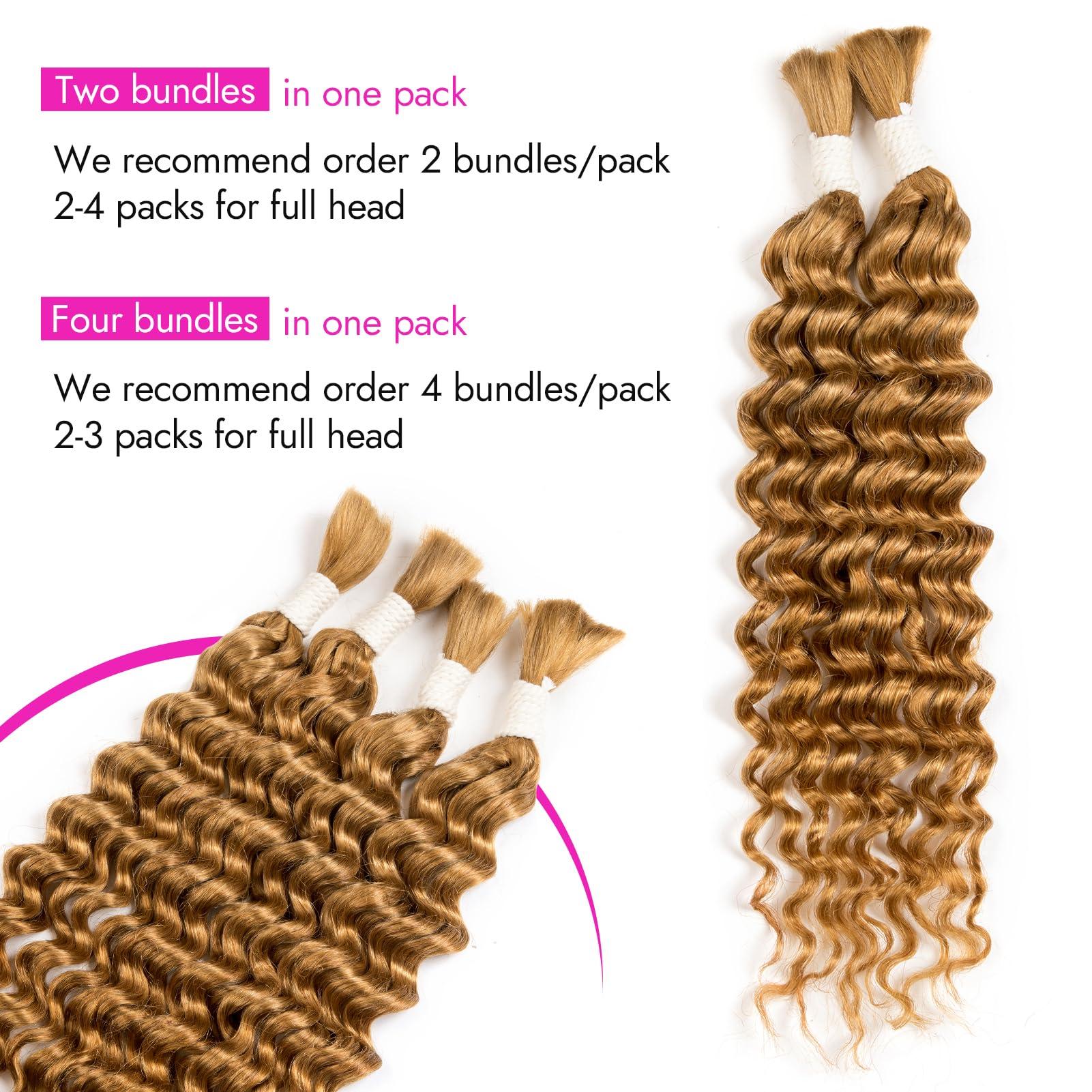 DUZIKAI 26 Inch Human Braiding Hair Deep Water Wave 2 Bundles/Pack 50g, Bulk Human Hair Braiding Hair for Boho Braids Honey Blonde, Curly Wet and Wavy Braiding Boho Human Hair for Braiding No Weft