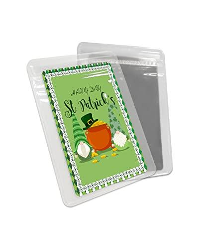 Carosoffe Carosoffe St. Patrick\'s Day Small Compact Mirror for Purse, Cute Gnomes Clover Green Geometric Plaid Travel Makeup Mirror for Women Men, Rectangular Handheld Compact Pocket Mirror 1 PCS