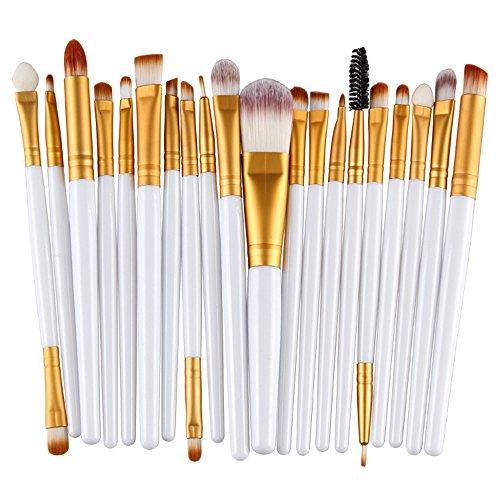DISAAR Beauty 20pcs Makeup BRUSHES Kit Set Powder Foundation Eyeshadow Eyeliner Lip Brush NEW … (WHITE + GOLD)