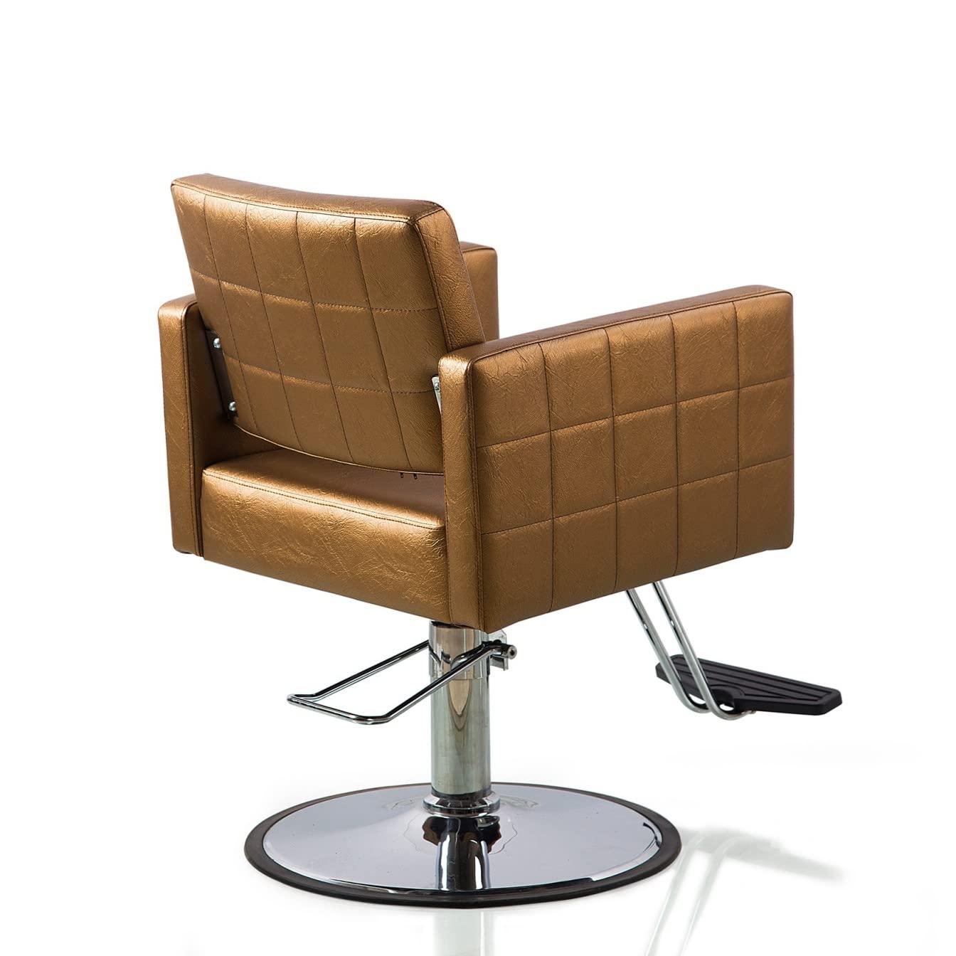 Salonsunny Salonsunny Gold Round Base Heavy Duty Hydraulic Pump Styling Salon Chairs Barber Cutting Chairs