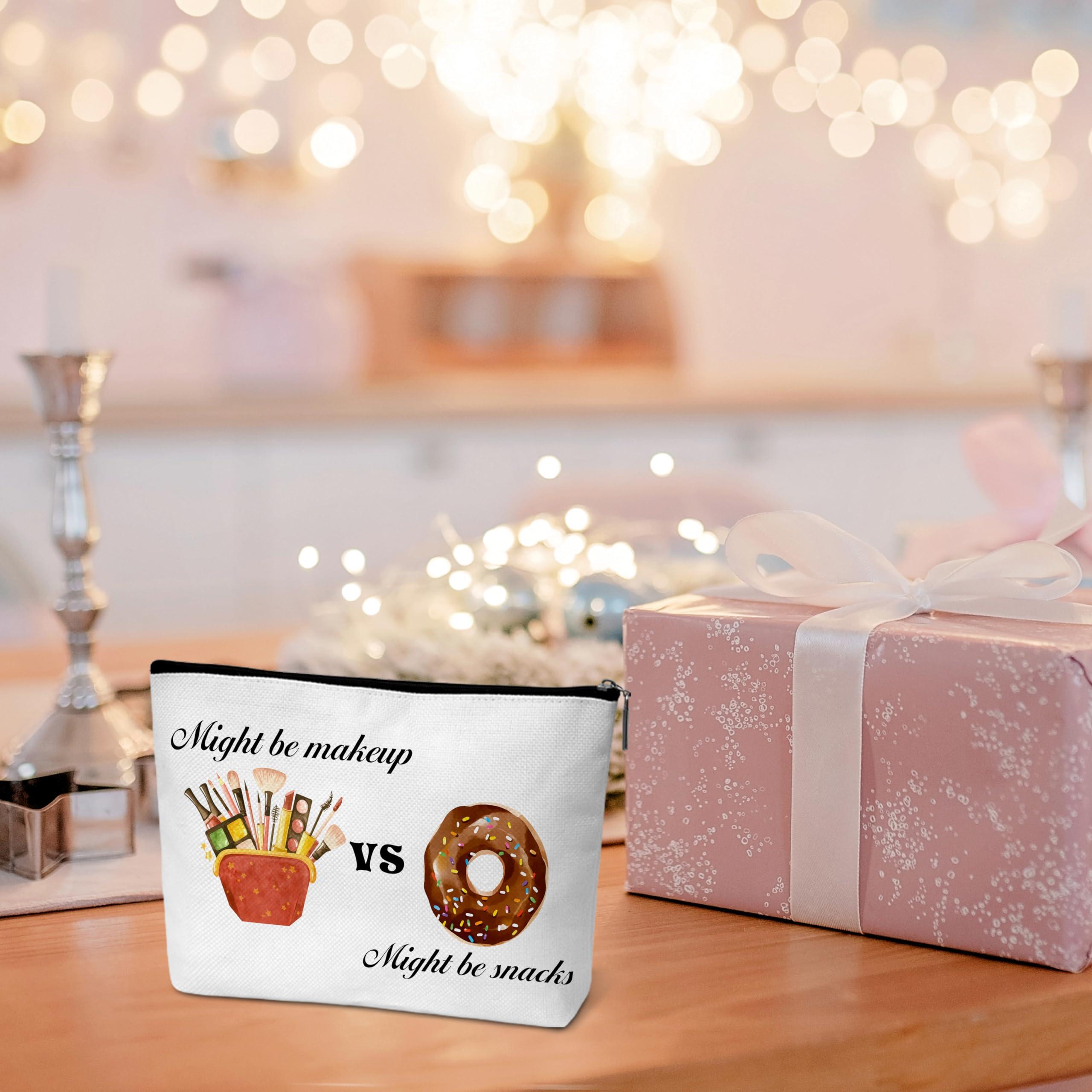 Beshoul Funny Makeup Bag, Birthday Gifts for Teens Friends, Might Be Makeup Might Be Snacks Cosmetic Bags for Women, Snack Bag for Travel -A16
