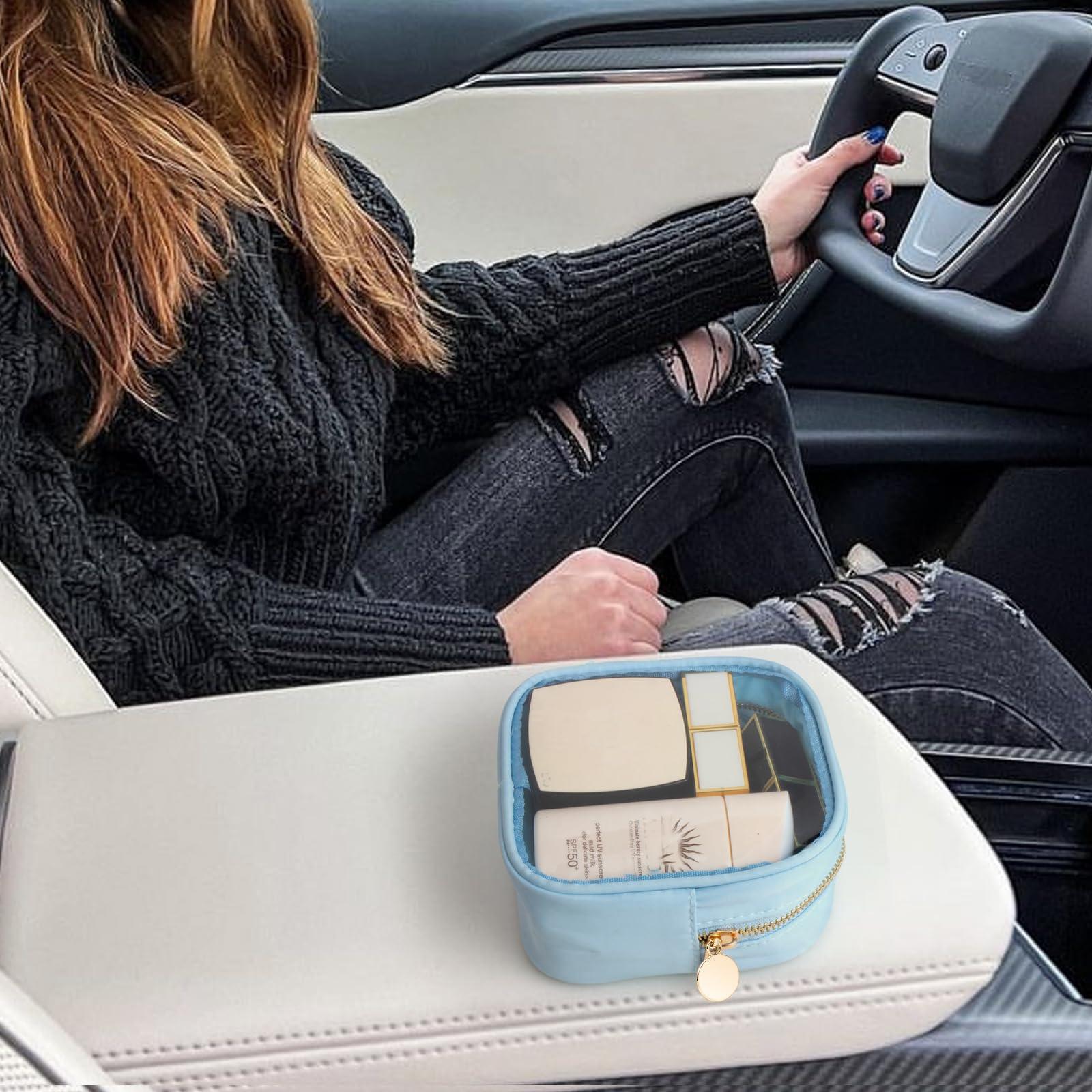 FFpaw FFaw Small Clear Makeup Bag, Nylon Mini Cosmetic Bag Small Makeup Bag for Purse TSA Approved Travel Toiletry Bags with Zipper Cute Makeup Bag Organizer Car Organizer Bag for Women Girls (Blue Mini)