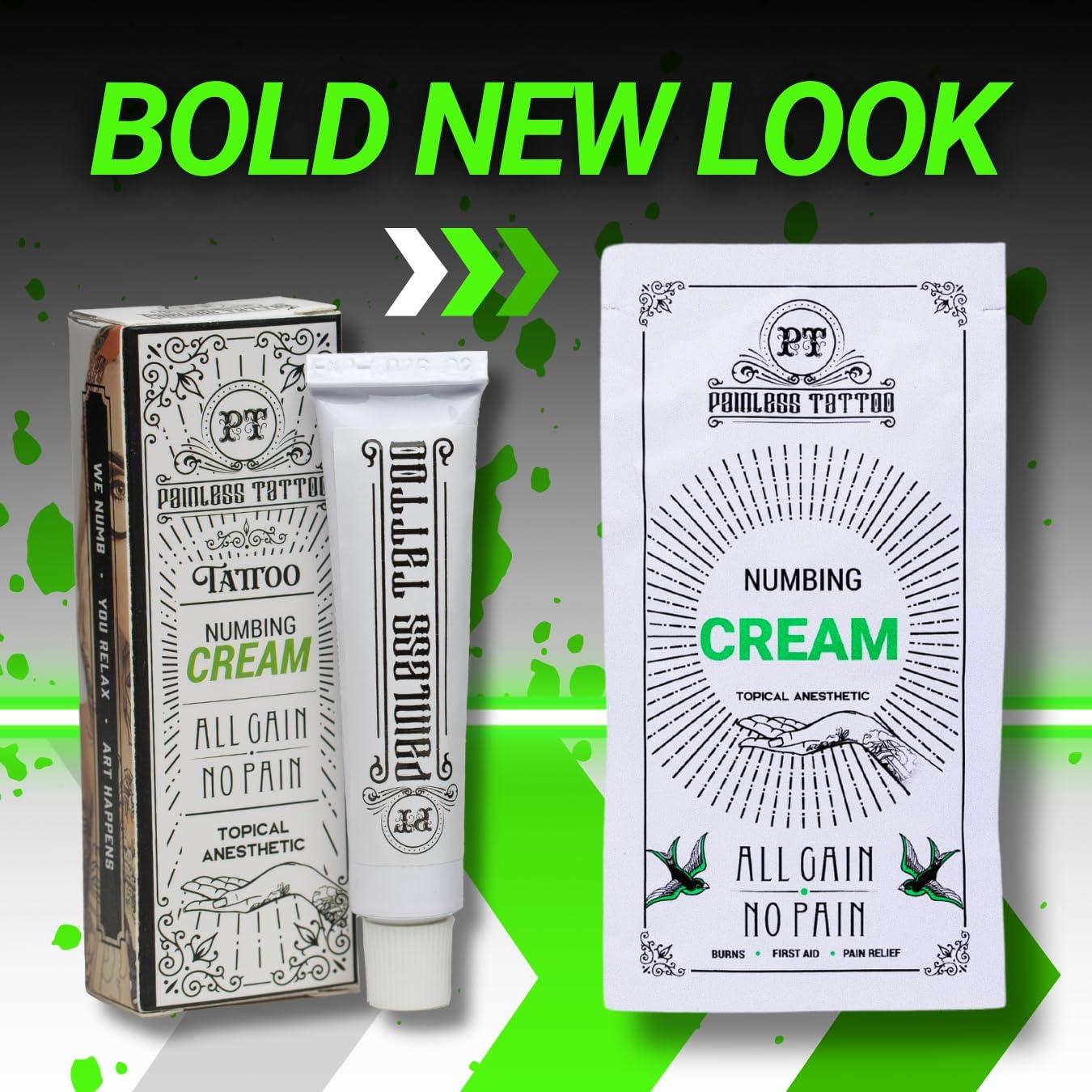 Painless Tattoo Painless Tattoo Cream - Maximum Strength Numbing Cream for Tattoos and Cosmetic Procedures - Now In Super-Sanitary Single Use Packets with a New Look! (15gr Packet - 2 Pack)
