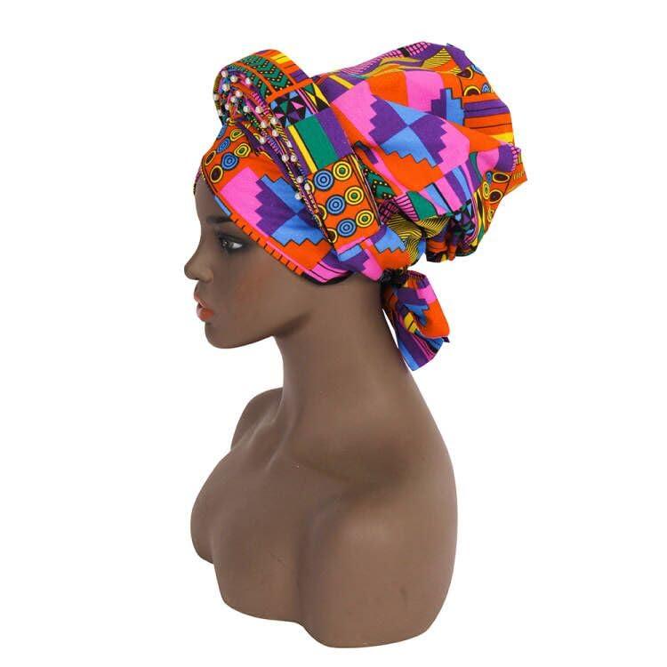 VeritableWax VeritableWax African Turban Pre-Tied Head Wrap for Black Women Cap Head Wraps Beaded Headscarf