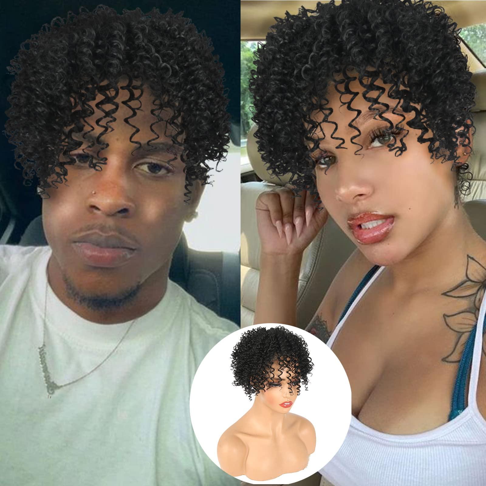 Oseti Oseti Womens Mens Hair Piece Short Black Afro Kinky Curly Hair Topper Clip in Synthetic Hair Pieces for Women with Thinning Hair Natural Soft Black Wiglets Hairpieces for Thinning Hair