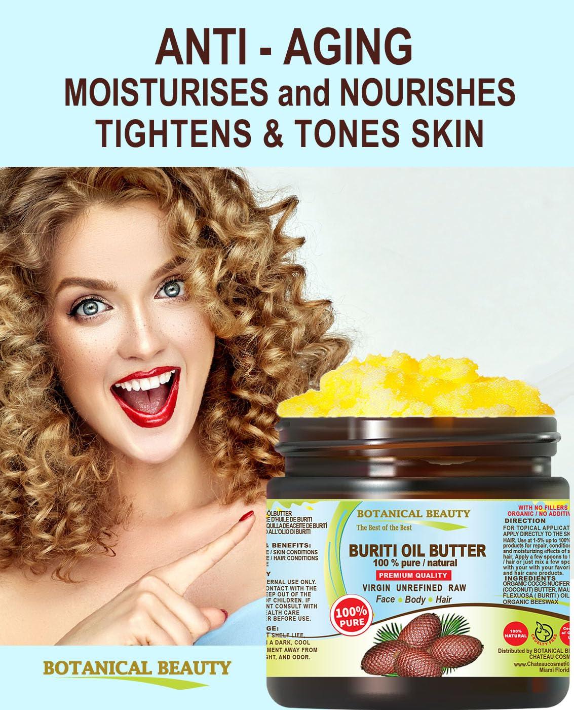 Botanical Beauty Botanical Beauty BURITI FRUIT OIL BUTTER Pure Natural Virgin Unrefined RAW 4 Fl. Oz.- 120 ml for FACE, SKIN, BODY, DAMAGED HAIR, NAILS. Natural sources of vitamin C and vitamin E