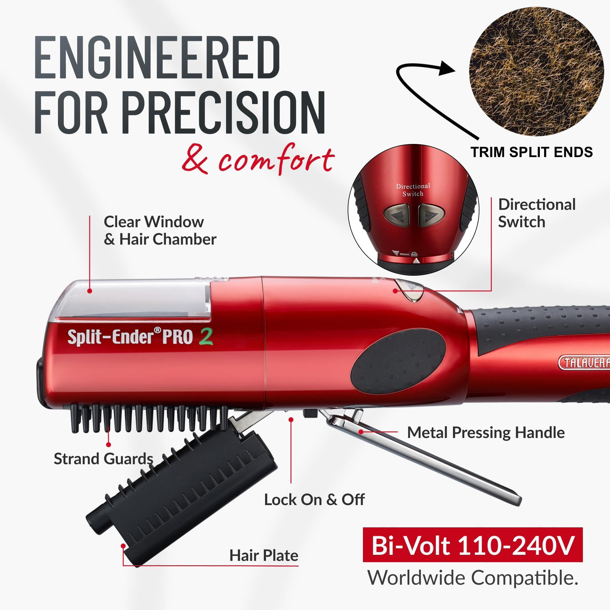 Split-Ender Split Ender Pro 2 - The Original Cordless Split End Hair Trimmer Automatic Rechargeable Home Tool Hair Clipper 2-in-1 for Dry Damaged Splitting Broken Brittle Straight Curly Frizzy Beauty - Red