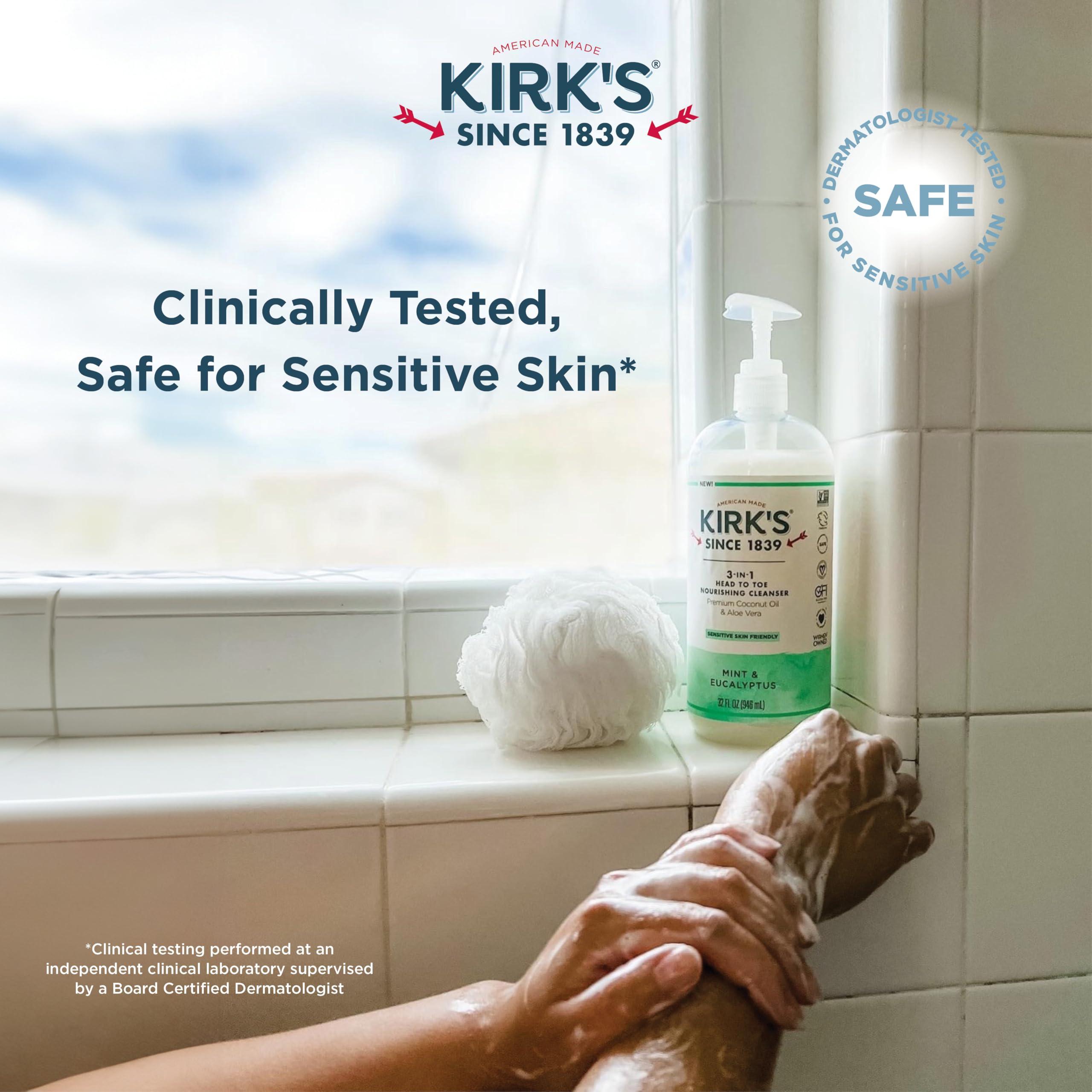 Kirk's Kirk\'s 3-in-1 Head to Toe Nourishing Liquid Cleanser & Travel Size Bar Soap - for Men, Women & Children - Premium Coconut Oil & Aloe Vera- Non GMO & Vegan -Mint & Eucalyptus - 32 Fl Oz