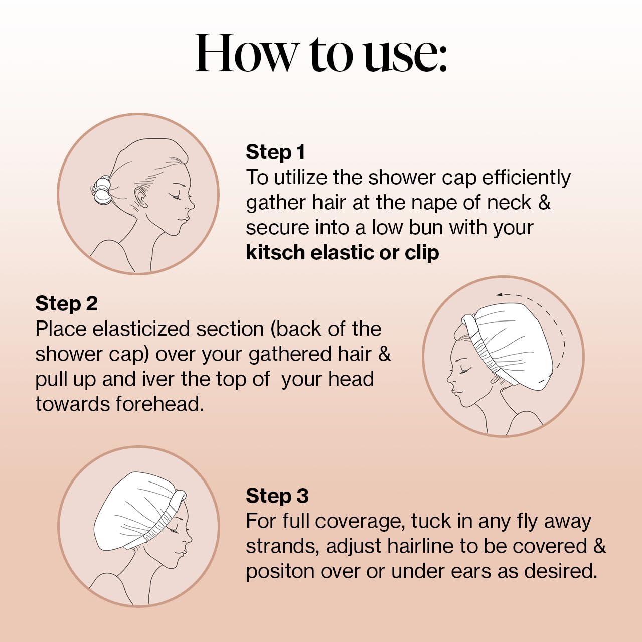 Kitsch Kitsch Luxury Shower Caps for Women Reusable Waterproof - Flexi Satin Lined, Large Shower Cap for Men, Non-slip, Quick-dry, Adjustable, Stylish Hair Cap for Long & Short Hair - Terracotta Checker