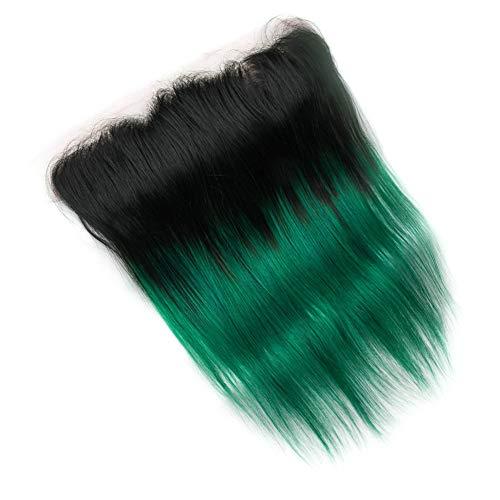 Tony beauty hair Tony Beauty Hair Dark Green Ombre Straight Hair Weave Bundles with Frontal Dark Roots #1B/Green Ombre Brazilian Human Hair 3 Bundles with 13x4 Lace Frontal Closure 4Pcs Lot (16 18 20+16)
