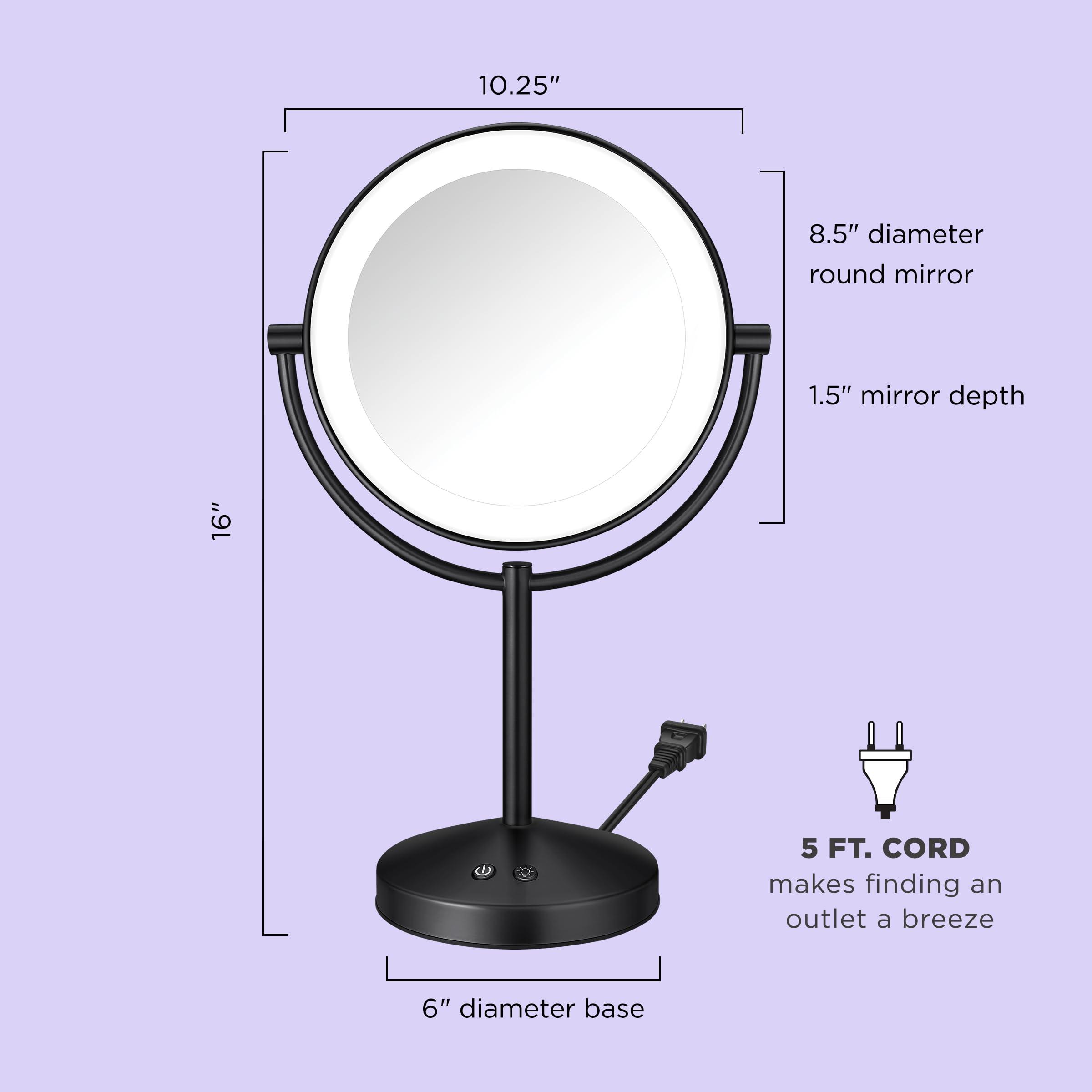 Conair Conair Lighted Makeup Mirror, LED Vanity Mirror, 1X/10x Magnifying Mirror, Corded in Matte Black Finish