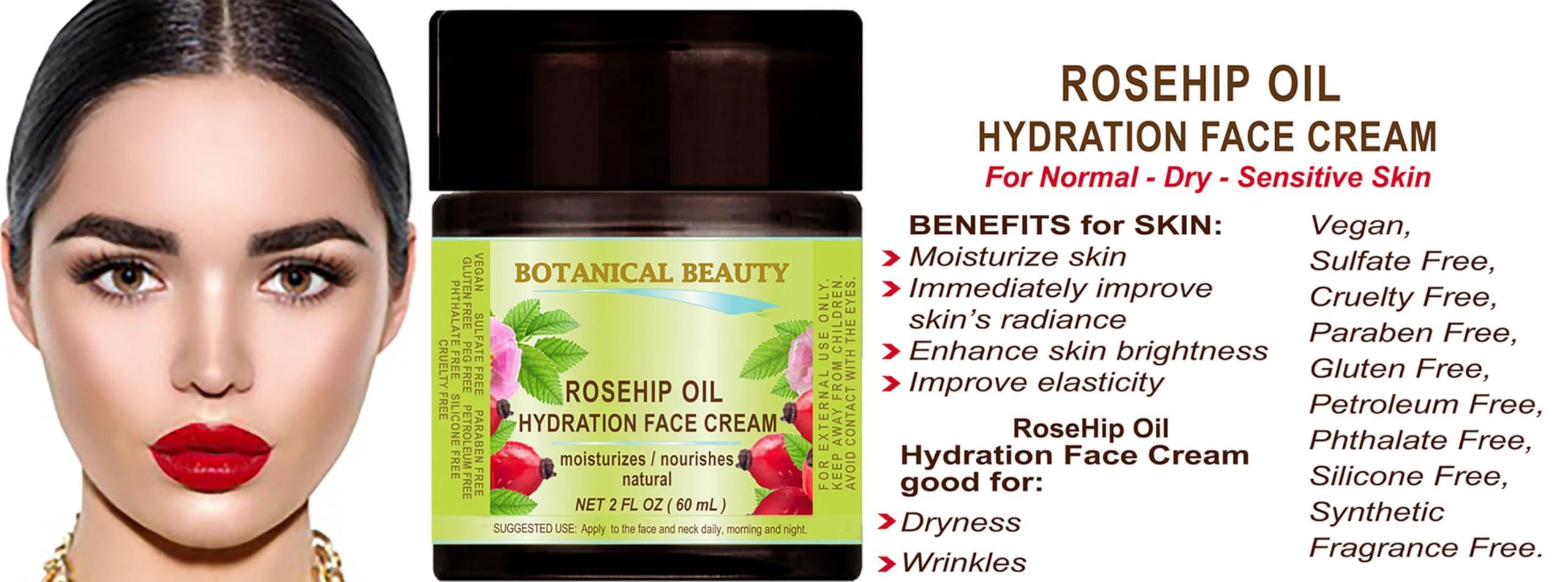 Botanical Beauty ROSEHIP OIL HYDRATION FACE CREAM for Normal, Dry, Sensitive Skin Moisturized and Nourished 2 Fl. oz. - 60 ml by Botanical Brauty