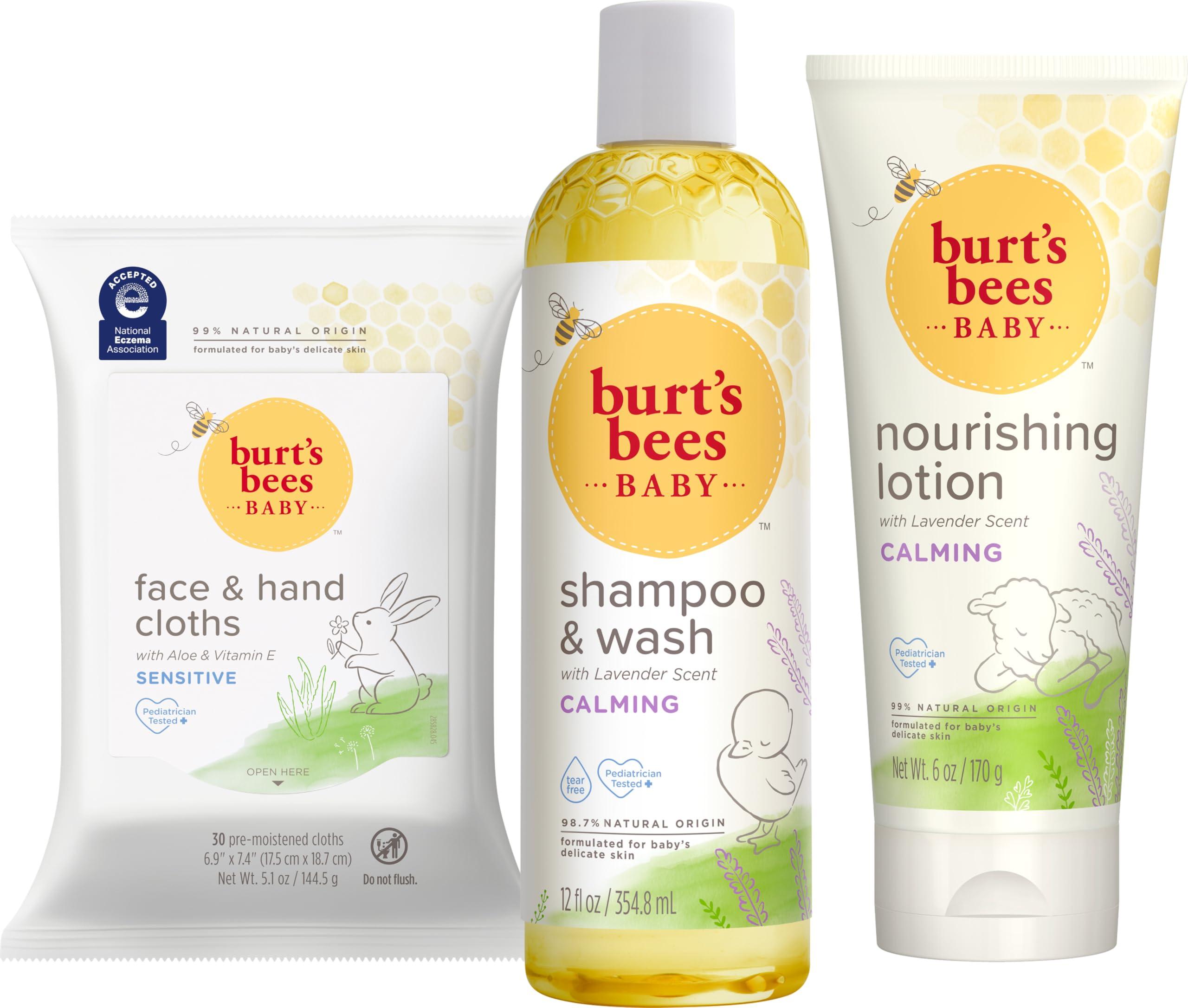 Burt\'s Bees Burts Bees Baby Gift Set for Baby Showers, Includes Baby Shampoo and Wash, Baby Body Lotion, Baby Wipes and Cloths, naturally-derived Origin Skincare, 1-Pack