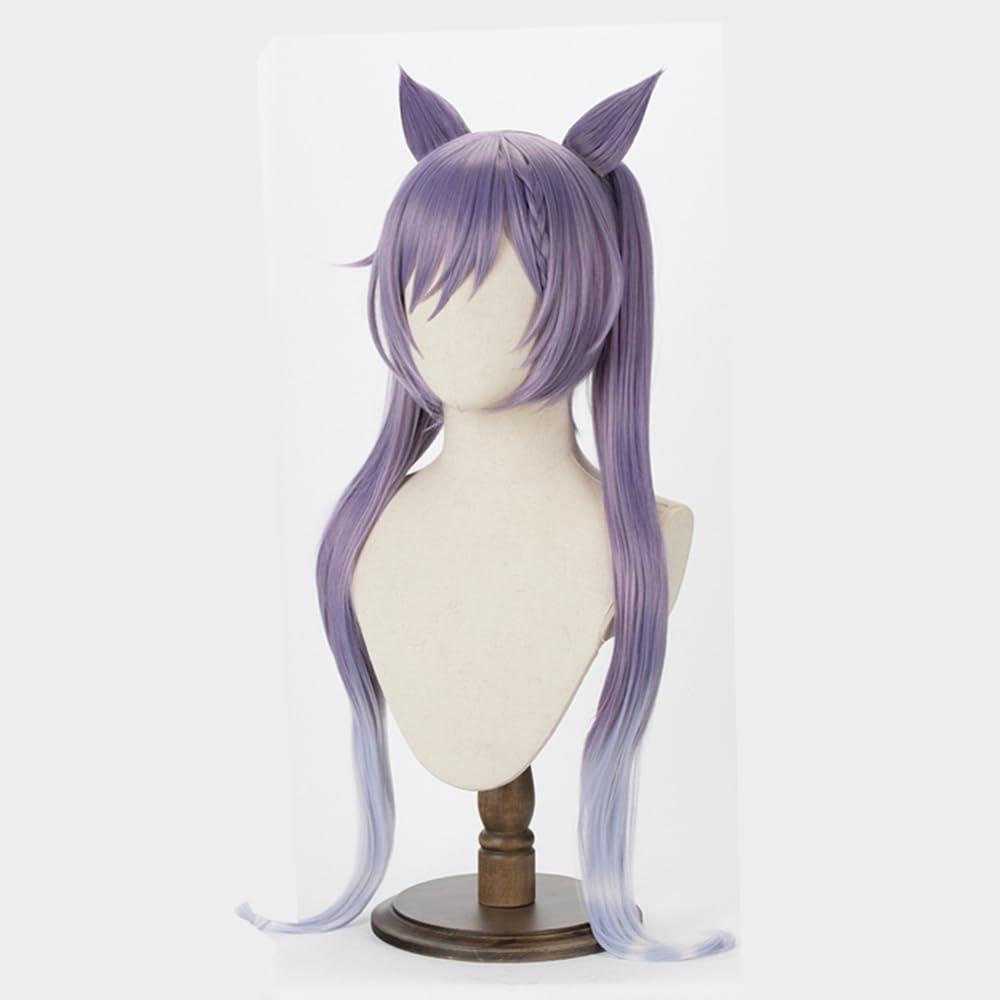 TO KU TOO YUO TO KU TOO YUO Wig for Game Purple Hair Wig Long Hair Wig with Bangs Straight Wig with Double Ponytails Clips Heat Resistant Wig Role Play Halloween Wig 75 CM