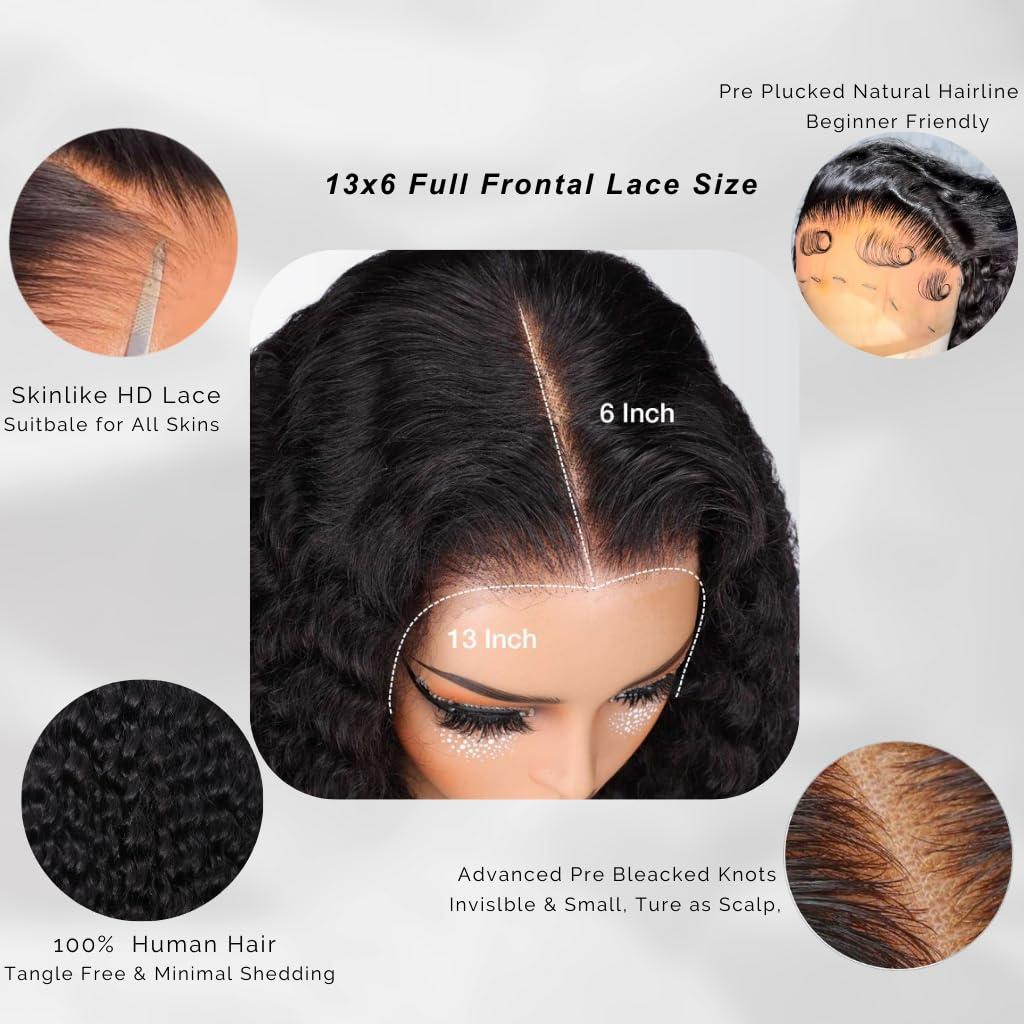 tsiyu tsiyu 26 Inch 13x6 Full Lace Front Wigs Human Hair Pre Plucked Deep Wave 180 Density HD Lace Frontal Wig With Baby Hair Transparent Glueless Deep Curly Human Hair Wigs for Women