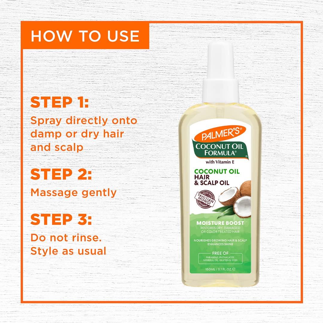 Palmer\'s Palmer\'s Coconut Oil Moisture Boost, Restorative Hair and Scalp Oil Spray, Lasting Hydration and Shine for Dry or Damaged Hair, Promotes Scalp Health, 5.1 Oz (Pack of 2)