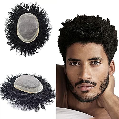 LHC HAIR Man Weave Hair Unit Afro Toupee For Black Men African American Human Hair System Kinky Curly Wavy Afro Mens Toupee Bleached AFRO TOUPEE-AAA-1 0