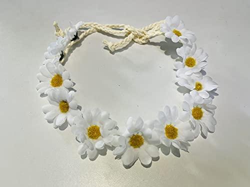 SYBL 3PCS White Bohemian Style Imitation Daisy Flower Crown Sunflower Hair Wreath Garland Headband Headpiece Sunhat Accessories for Women Girls Wedding Festival Party Beach Vacation Seaside Holiday
