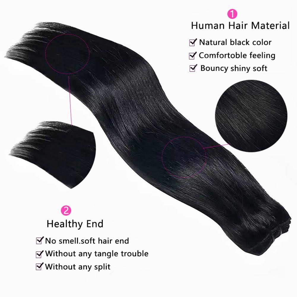 Kiss darling LASHES 28 inch Straight Clip in Hair Extensions Human Hair, Natural Black Thick Brazilian Virgin Straight Human Hair Clip ins Remy Hair for Women with Relaxd Hair 120G 7Pieces