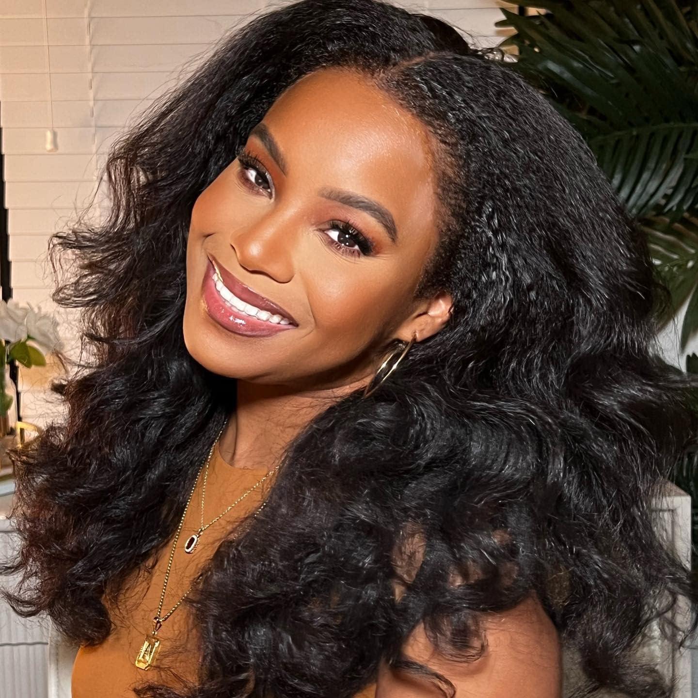 Julia Hair Julia Hair V Part Human Hair Wig Kinky Straight for Women Glueless Wigs Brazilian Virgin Human Hair Wigs Upgrade Upart Wig No Leave Out No Glue No Sew Natural Black Beginner Friendly 16 Inch