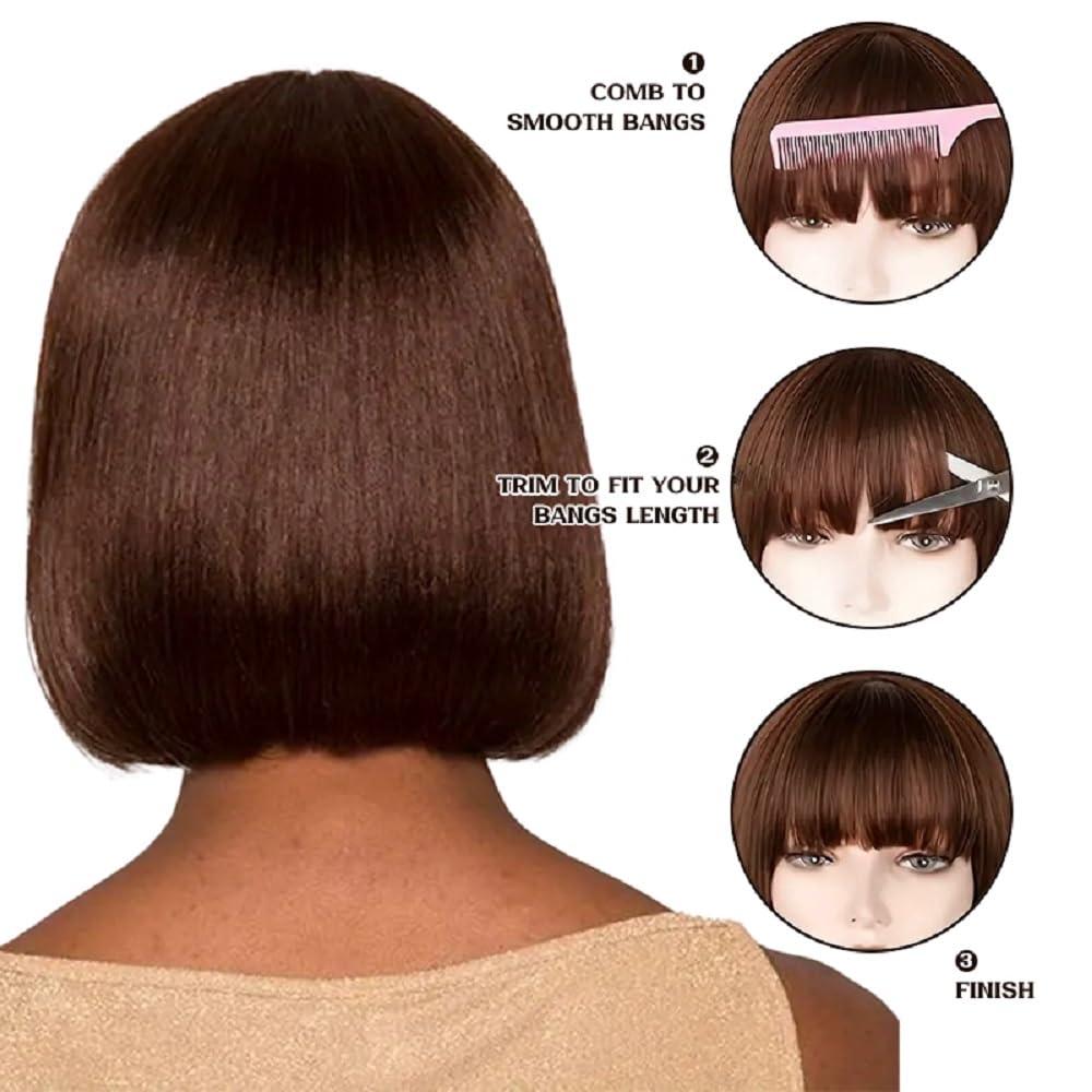 NICMISS NICMISS Chocolate Brown Human Hair Wigs with Bangs Short Bob Wig Human Hair 14 Inch Straight Bob Wigs for Black Women Human Hair Glueless None Lace Front Brazilian Hair Dark Brown
