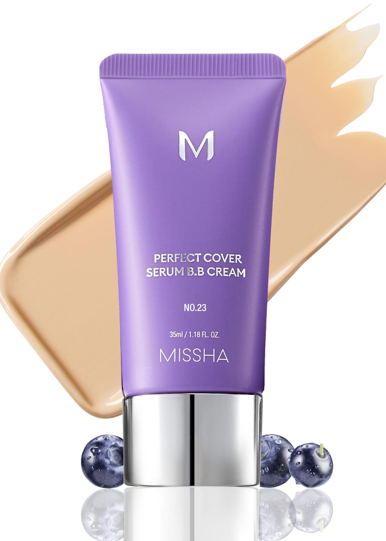 MISSHA MISSHA M PERFECT COVER SERUM BB CREAM No.23 Natural Beige, Skin Care Foundation Makeup, Tinted Moisturizer, Superfood Complex, Buildable Coverage, Glass Skin, Paraben Free, 1.18 Fl oz