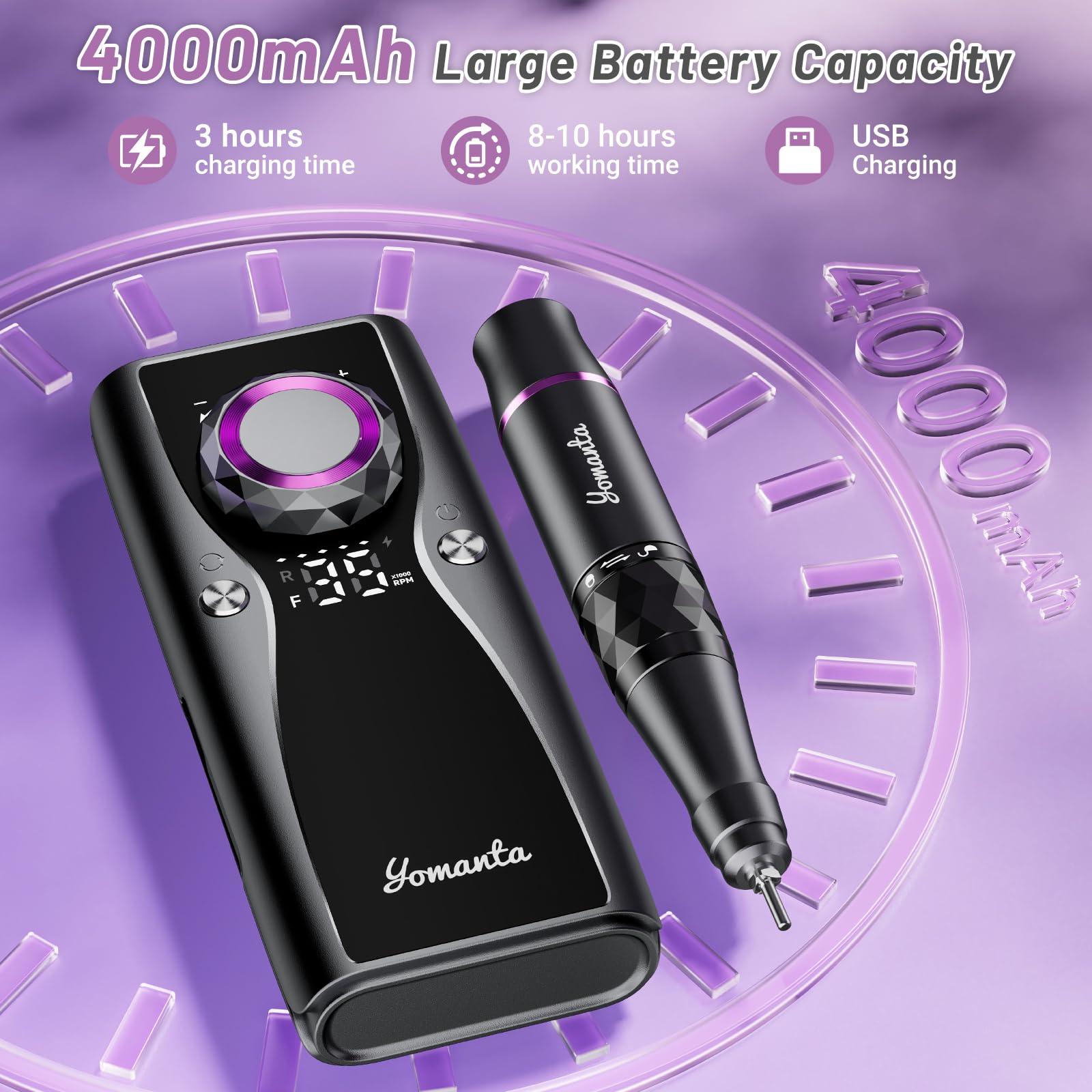 yomanta Yomanta Electric Nail Drill Professional Kit: 35,000 RPM USB Rechargeable Efile Nail Drill Nail File with 12 Bits for Polishing Gel/Acrylic Nails- Portable Manicure Tool Set for Salon/Home-Purple