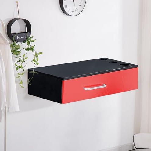 BarberPub BarberPub Locking Wall Mount Styling Station with 3 Hair Dryer Holders Barber Beauty Spa Salon Equipment 3036-2 (Black&Red)