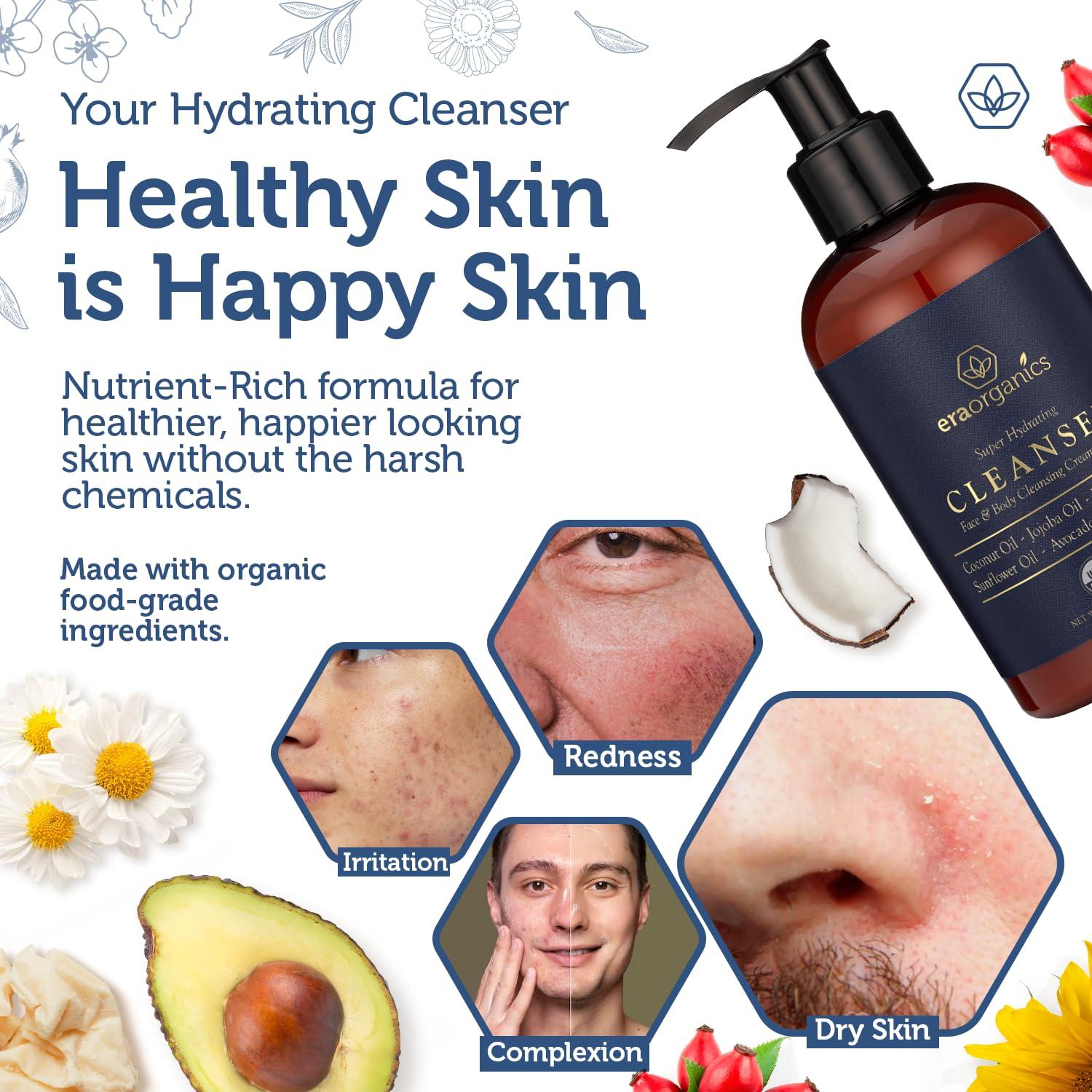 Era Organics Era Organics USDA Organic Men's Face Wash - Nourishing and Hydrating Facial and Body Cleanser for Smoother Skin