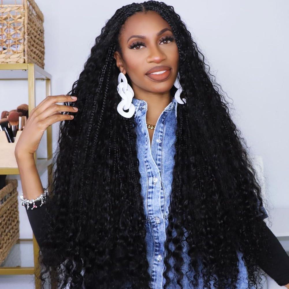 YOUNG BEAUTY Crochet Human Hair Boho Box Braids with Human Hair Curls Pre-looped Crochet Braids Synthetic Braids with Human Hair Curly for Black Women 30inch 1Pack 40Strands