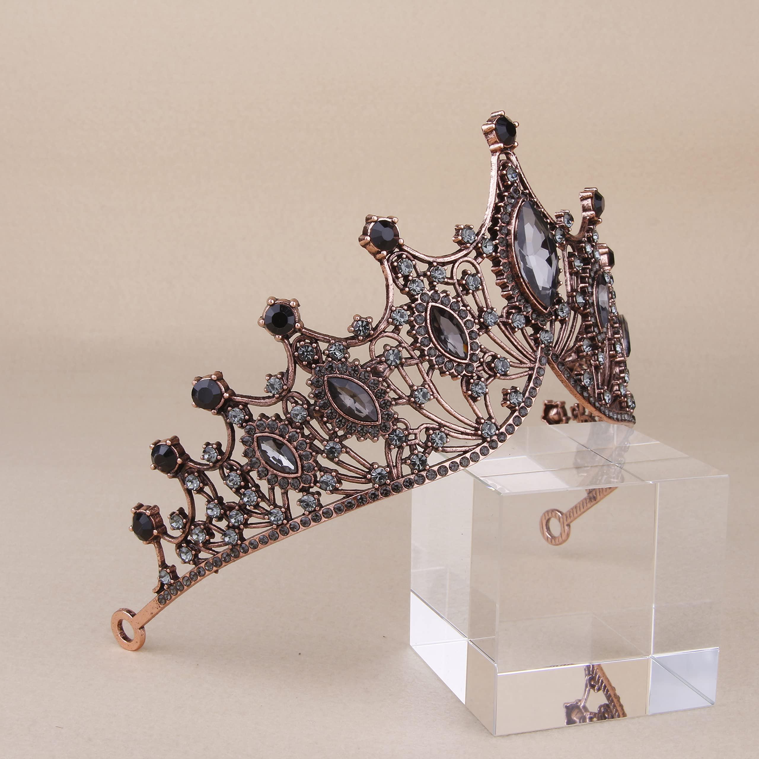 Vofler Black Crown, Evil Queen Costume Black Swan Witch Vampire Tiara for Women - Vofler Halloween Gothic Headpiece for Bride Princess Girl Birthday Cosplay Party Wedding Prom Quinceanera Pageant Homecoming