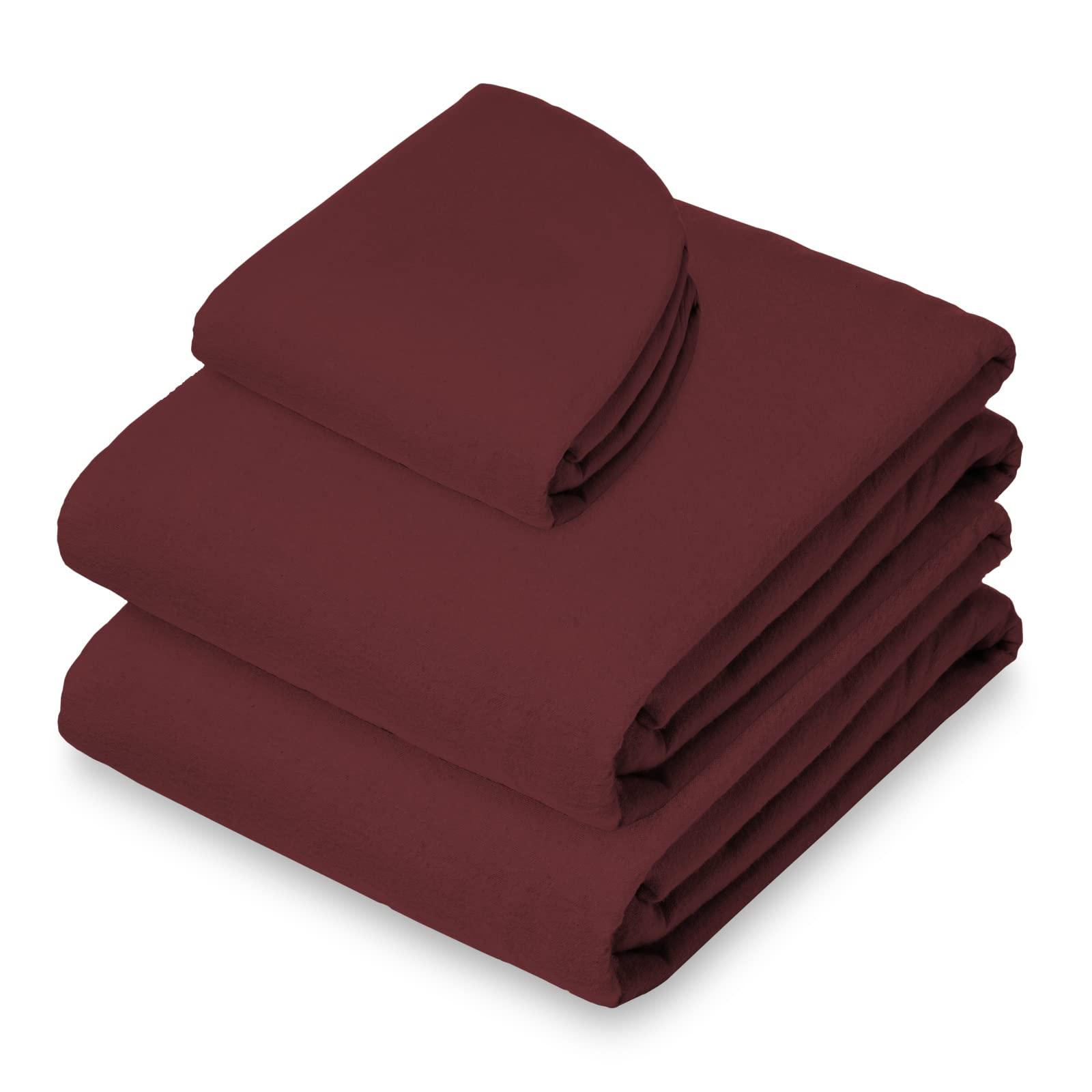 Saloniture Saloniture 3-Piece Flannel Massage Table Sheet Set - Soft Cotton Facial Bed Cover - Includes Flat and Fitted Sheets with Face Cradle Cover - Burgundy