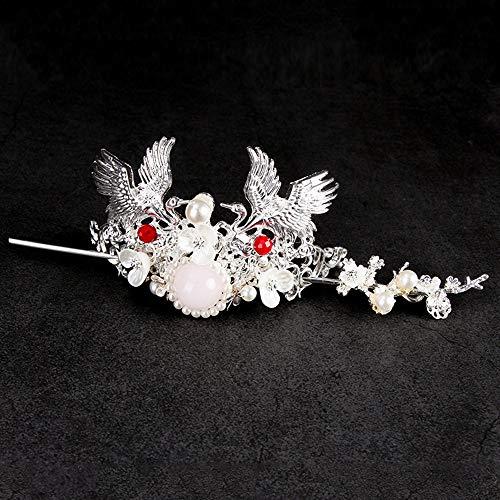 CHXIHome Classical Style Ancient Retro Hairpin Clip, Hanfu Tassel, Exquisite Vintage Headdress Jewelry Set, Hair Comb Ear Clips Set Pearls Tassels (C)