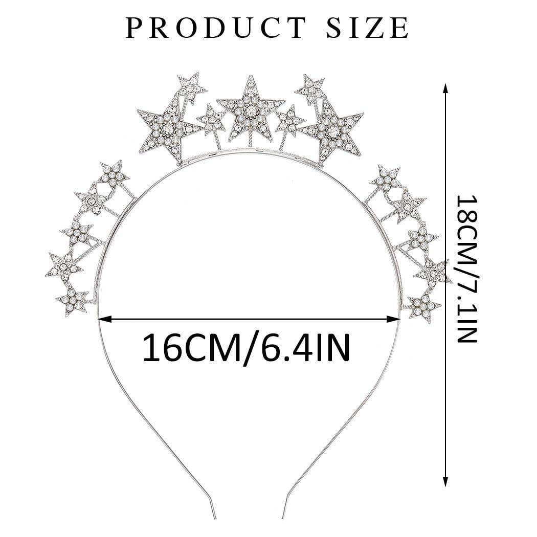 CAKURE CAKURE Star Halo Crown Headband Silver Rhinestone Celestial Wedding Tiaras Crystal Mary Headpiece Party Wedding Hair Accessories for Women and Girls