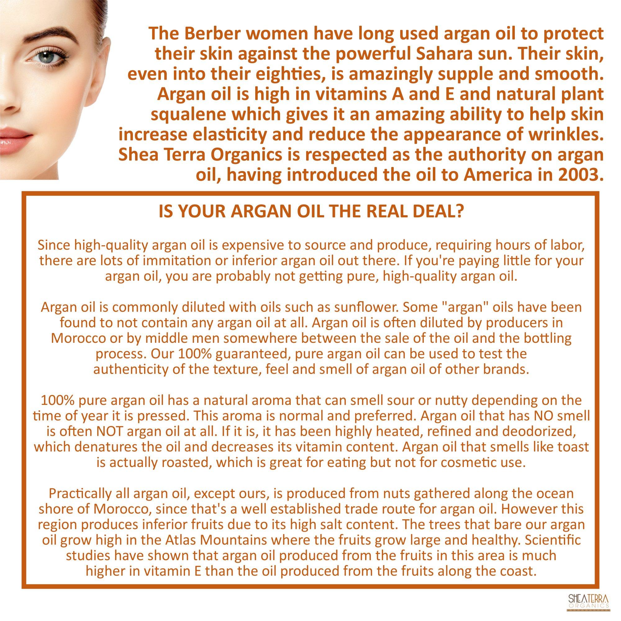 Shea Terra Organics Shea Terra Moroccan Argan Cold-Pressed Extra Virgin Oil | Nutrient-Rich, All Natural & Organic Oil with Anti-Aging Vitamin A and E to Increase Skin Elasticity for Dry, Mature Skin – 2 oz